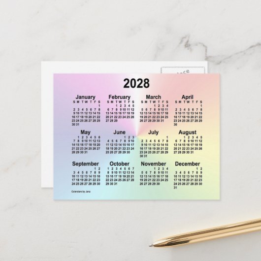 Carte Postale Calendrier mini arc-en-ciel 2028 de Janz (Devant/Arrière en situation)