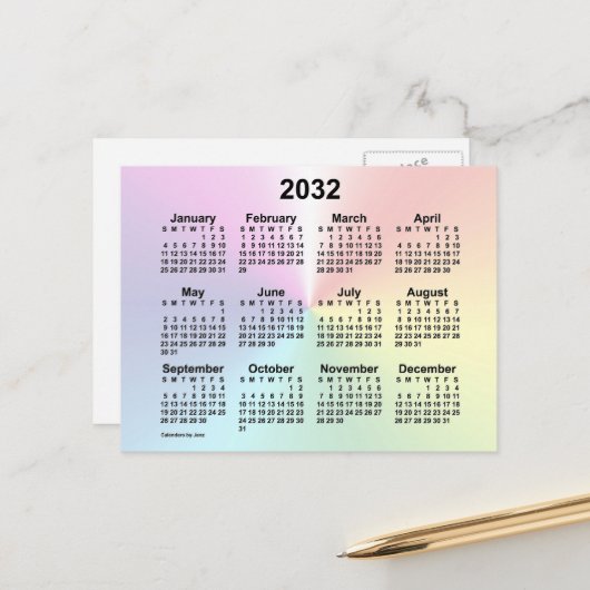 Carte Postale Calendrier mini arc-en-ciel 2032 de Janz (Devant/Arrière en situation)