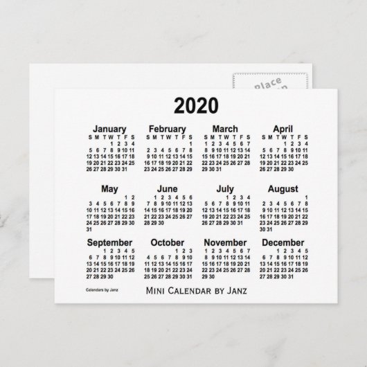 Carte Postale Calendrier Mini Blanc 2020 par Janz (Devant / Derrière)