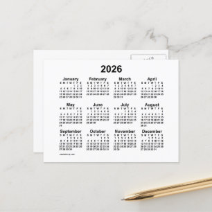 Carte Postale Calendrier mini blanc 2026 par Janz Postcard