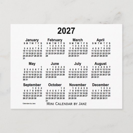 Carte Postale Calendrier Mini Blanc 2027 par Janz (Devant)