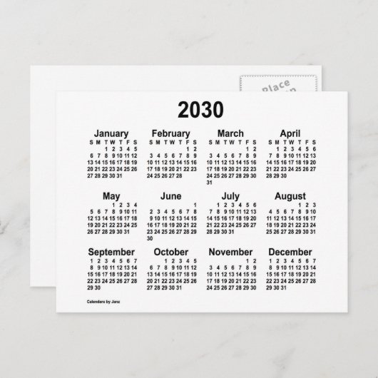 Carte Postale Calendrier mini blanc 2030 de Janz (Devant / Derrière)