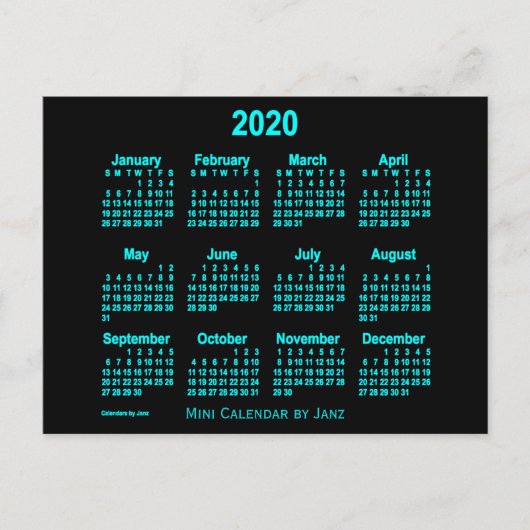 Carte Postale Calendrier mini bleu 2020 par Janz (Devant)