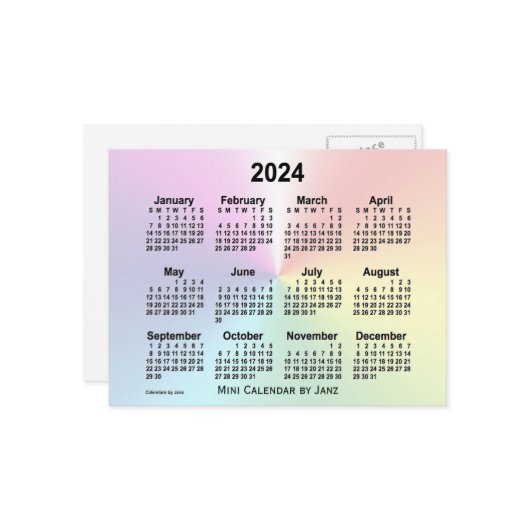 Carte Postale Calendrier mini Cloud Rainbow 2024 de Janz (Devant/Arrière en situation)