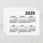 Carte Postale Calendrier mini de 6 mois blanc 2020 par Janz (Devant / Derrière)