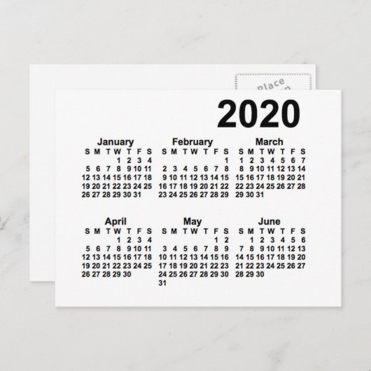 Carte Postale Calendrier mini de 6 mois blanc 2020 par Janz (Devant / Derrière)
