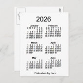 Carte Postale Calendrier mini de 6 mois blanc 2026 par Janz (Devant / Derrière)