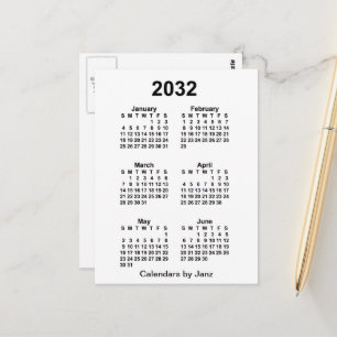 Carte Postale Calendrier mini de 6 mois blanc 2032 de Janz