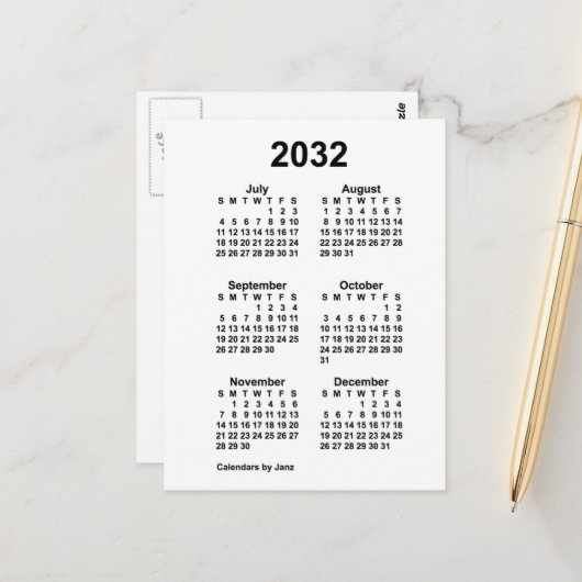 Carte Postale Calendrier mini de 6 mois blanc 2032 de Janz (Devant/Arrière en situation)