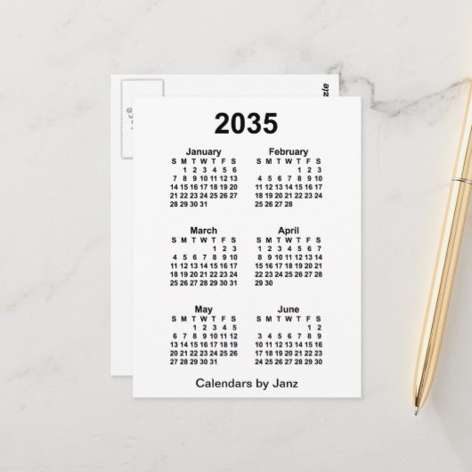 Carte Postale Calendrier mini de 6 mois blanc 2035 de Janz (Devant/Arrière en situation)