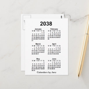 Carte Postale Calendrier mini de 6 mois blanc 2038 de Janz