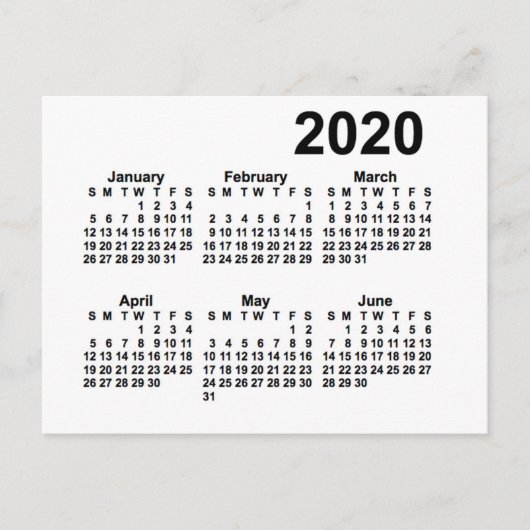 Carte Postale Calendrier mini format 6 mois blanc 2020 par Janz (Devant)