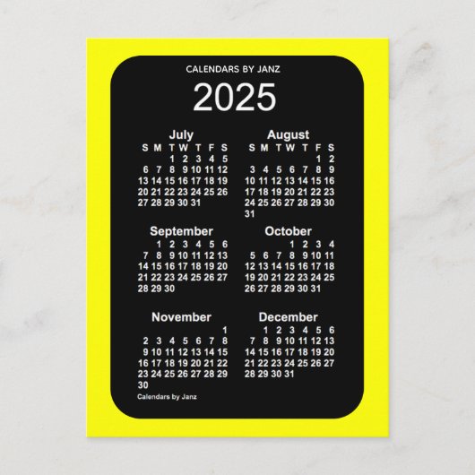 Carte Postale Calendrier mini format 6 mois Neon Jaune 2025 par (Devant)