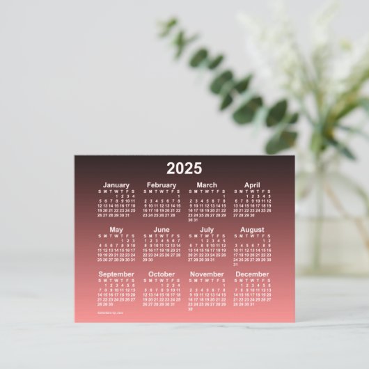 Carte Postale Calendrier mini format néon rouge délavé 2025 de J (Debout devant)