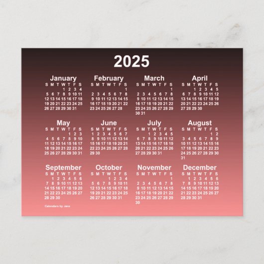 Carte Postale Calendrier mini format néon rouge délavé 2025 de J (Devant)