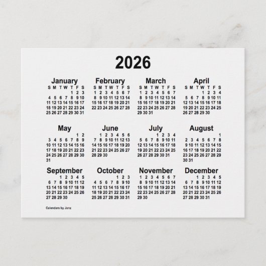 Carte Postale Calendrier Mini Fumée Blanche 2026 de Janz (Devant)
