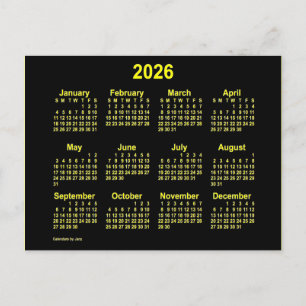 Carte Postale Calendrier Mini Janz Jaune Néon 2026