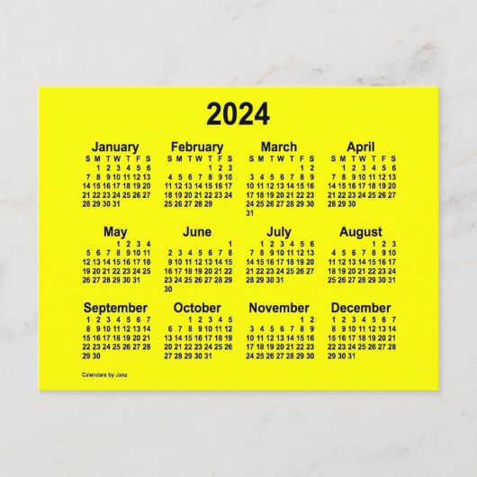 Carte Postale Calendrier Mini Jaune 2024 par Janz (Devant)