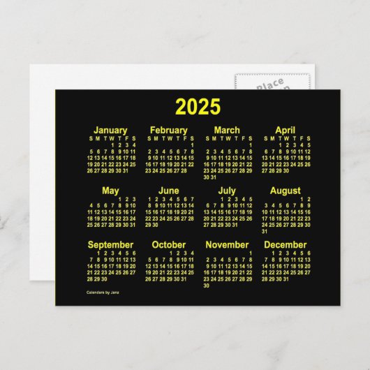 Carte Postale Calendrier Mini Jaune 2025 Neon par Janz (Devant / Derrière)