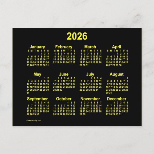 Carte Postale Calendrier Mini Jaune 2026 de Janz (Devant)