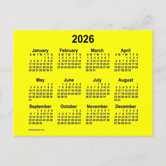 Carte Postale Calendrier Mini Jaune 2026 par Janz (Devant)