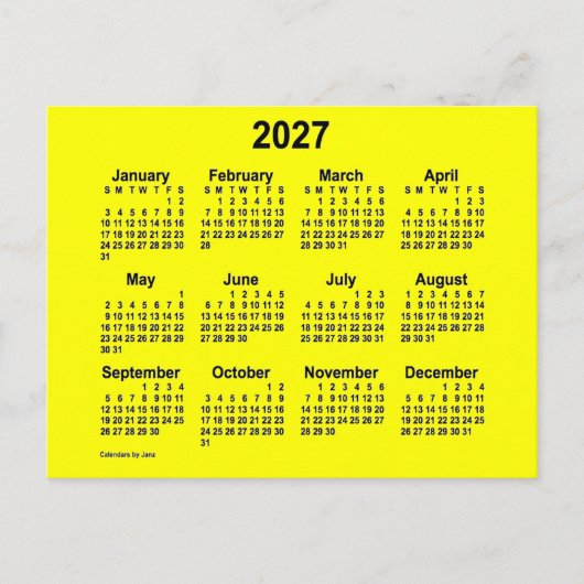 Carte Postale Calendrier Mini Jaune 2027 par Janz (Devant)