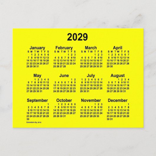 Carte Postale Calendrier Mini Jaune 2029 par Janz (Devant)
