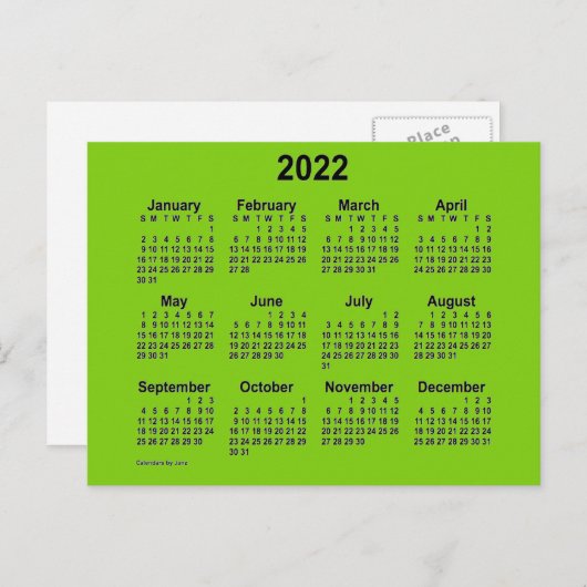 Carte Postale Calendrier mini jaune vert 2022 de Janz (Devant / Derrière)