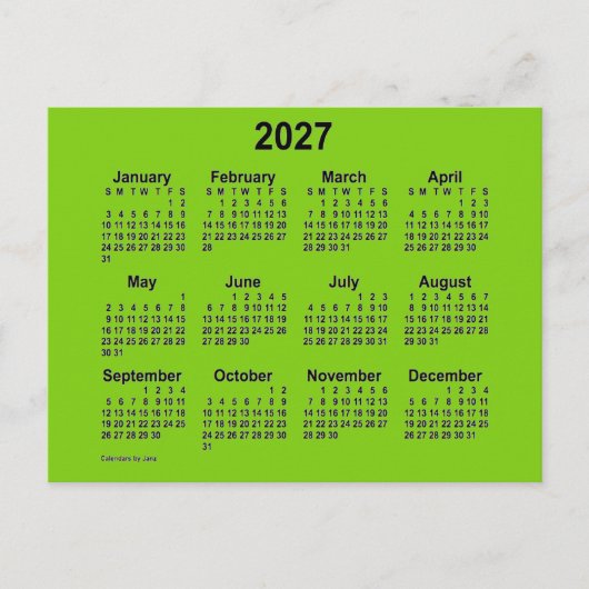 Carte Postale Calendrier mini jaune vert 2027 de Janz (Devant)