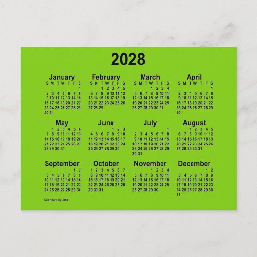 Carte Postale Calendrier Mini Jaune Vert 2028 de Janz (Devant)
