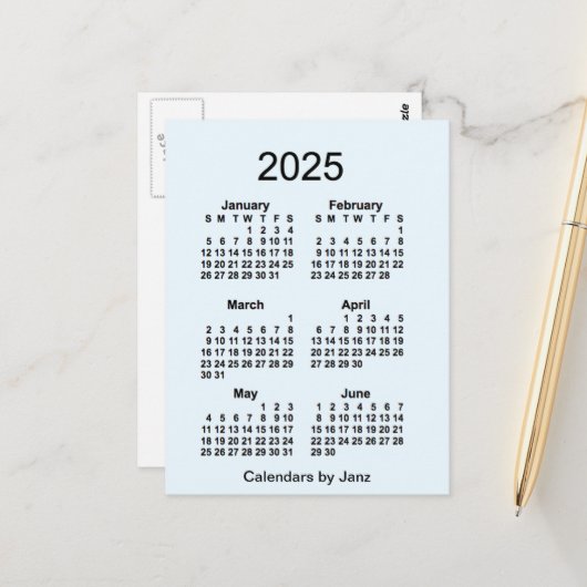 Carte Postale Calendrier mini mensuel bleu Alice 2025 sur 6 mois (Devant/Arrière en situation)