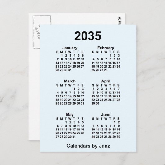 Carte Postale Calendrier mini mensuel bleu Alice 2035 par Janz (Devant / Derrière)