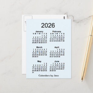 Carte Postale Calendrier mini mensuel de 6 mois Alice Blue 2026 