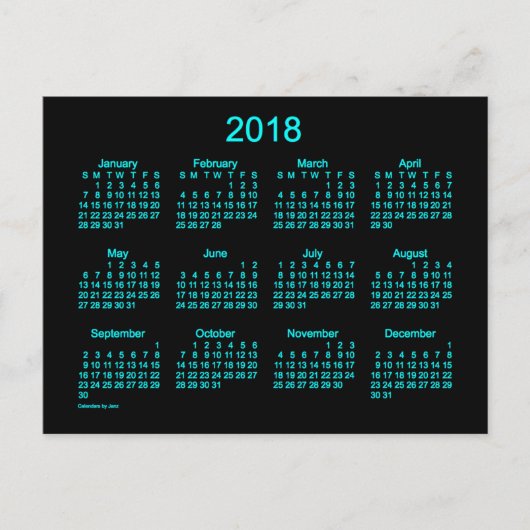 Carte Postale Calendrier Mini Neon Blue 2018 par Janz (Devant)