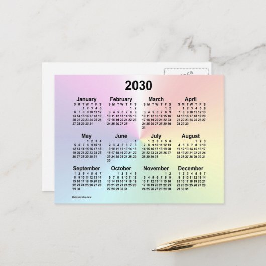 Carte Postale Calendrier mini nuage arc-en-ciel 2030 de Janz (Devant/Arrière en situation)
