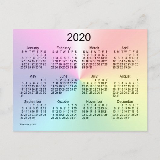 Carte Postale Calendrier Mini Shimmer 2020 de Janz (Devant)