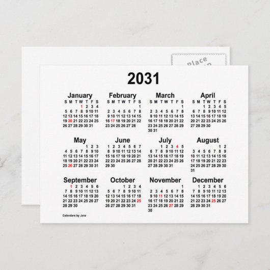 Carte Postale Calendrier mini-vacances 2031 de Janz (Devant / Derrière)
