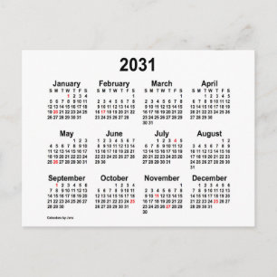 Carte Postale Calendrier miniature de vacances blanc 2031 de Jan