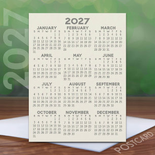 Carte Postale Calendrier minimal 2027 - Vue annuelle grise beige