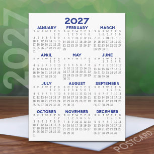 Carte Postale Calendrier minimal 2027 - Vue annuelle grise bleue