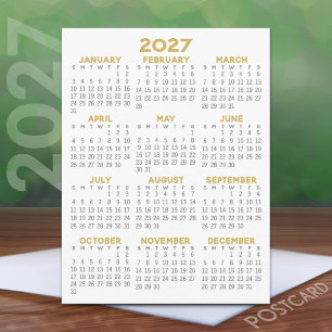 Carte Postale Calendrier minimal 2027 - Vue annuelle grise et or
