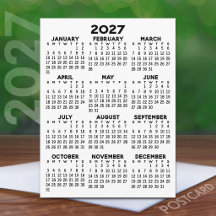 Calendrier minimal 2027 - Vue annuelle Noir Blanc