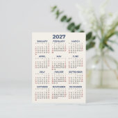Carte Postale Calendrier Minimal Simple De Base 2027 Vos Couleur (Debout devant)