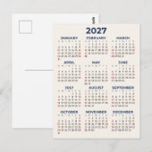 Carte Postale Calendrier Minimal Simple De Base 2027 Vos Couleur (Devant / Derrière)