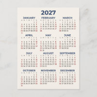 Calendrier Minimal Simple De Base 2027 Vos Couleur