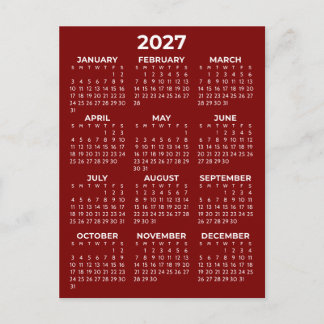 Carte Postale Calendrier minimal simple de base bordeaux rouge 2