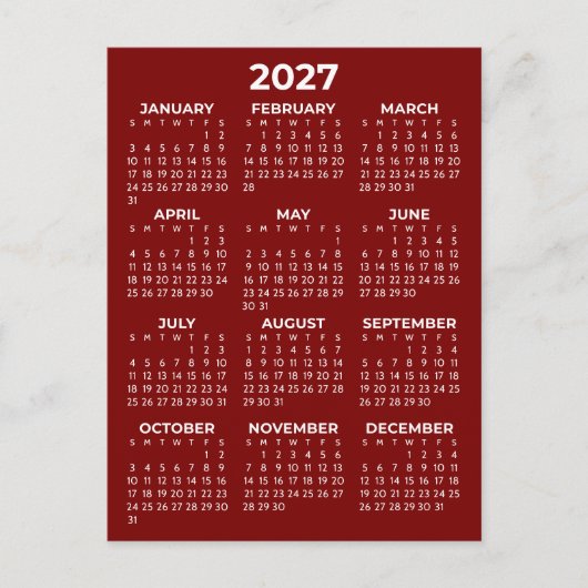 Carte Postale Calendrier minimal simple de base bordeaux rouge 2 (Devant)