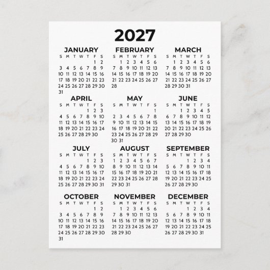 Carte Postale Calendrier Minimal Simple De Base Noir Et Blanc 20 (Devant)