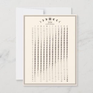 Carte Postale Calendrier minimaliste des cycles lunaires de la p