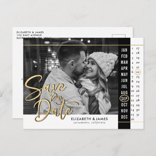 Carte Postale Calendrier photo mariage Enregistrer la date (Devant / Derrière)